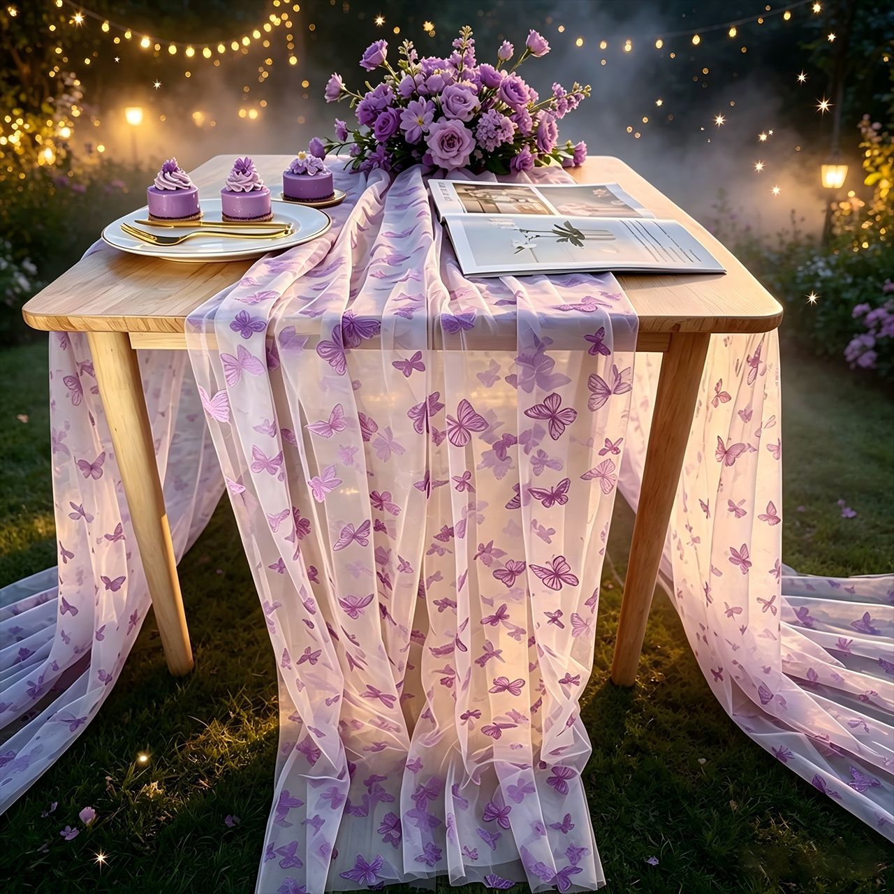 Nylon Tulle Flocked Butterfly  - Christmas Table Runner ulasan dan harga