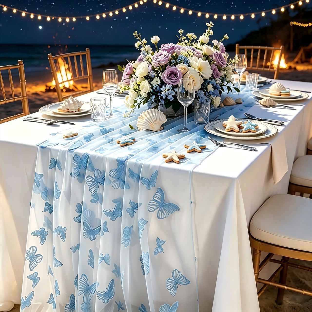 Nylon Tulle Flocked Butterfly  - Christmas Table Runner ulasan dan harga