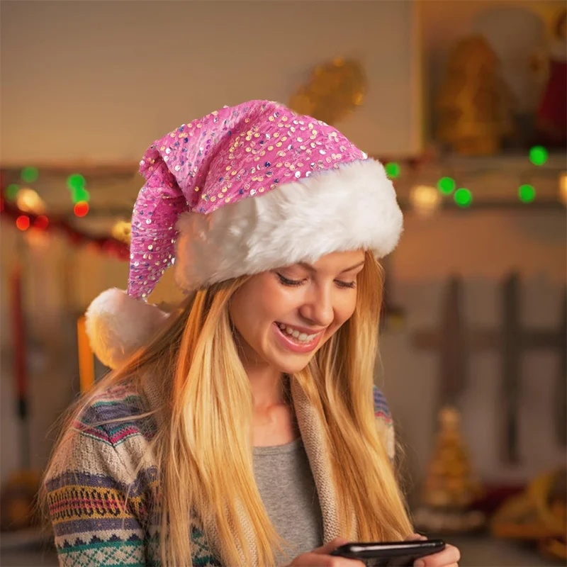 Double-Layer Sequin Christmas  - Santa Hat Plush ulasan dan harga